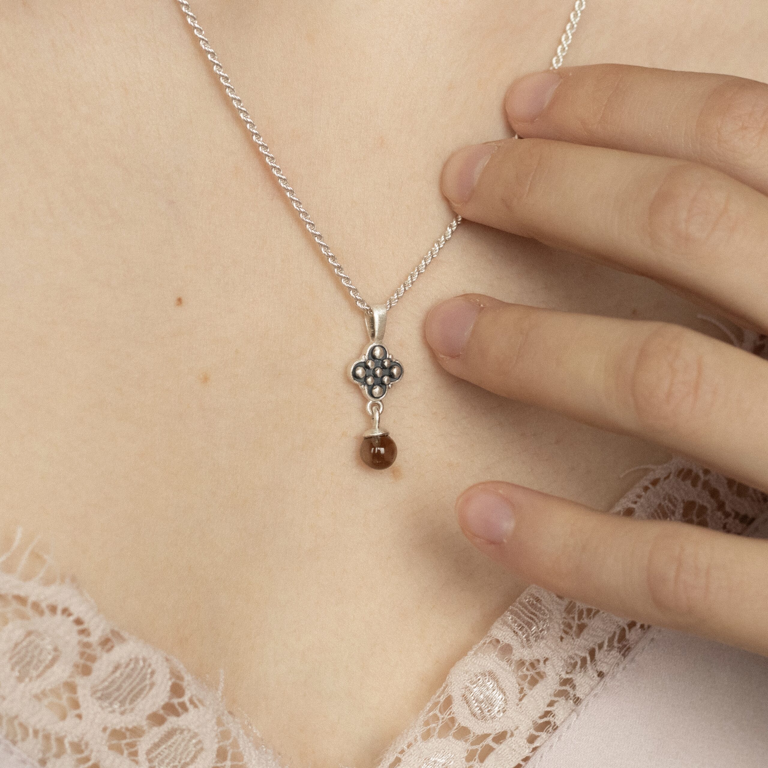 Fiora necklace with smokey quartz bead Fiora necklace with smokey quartz bead