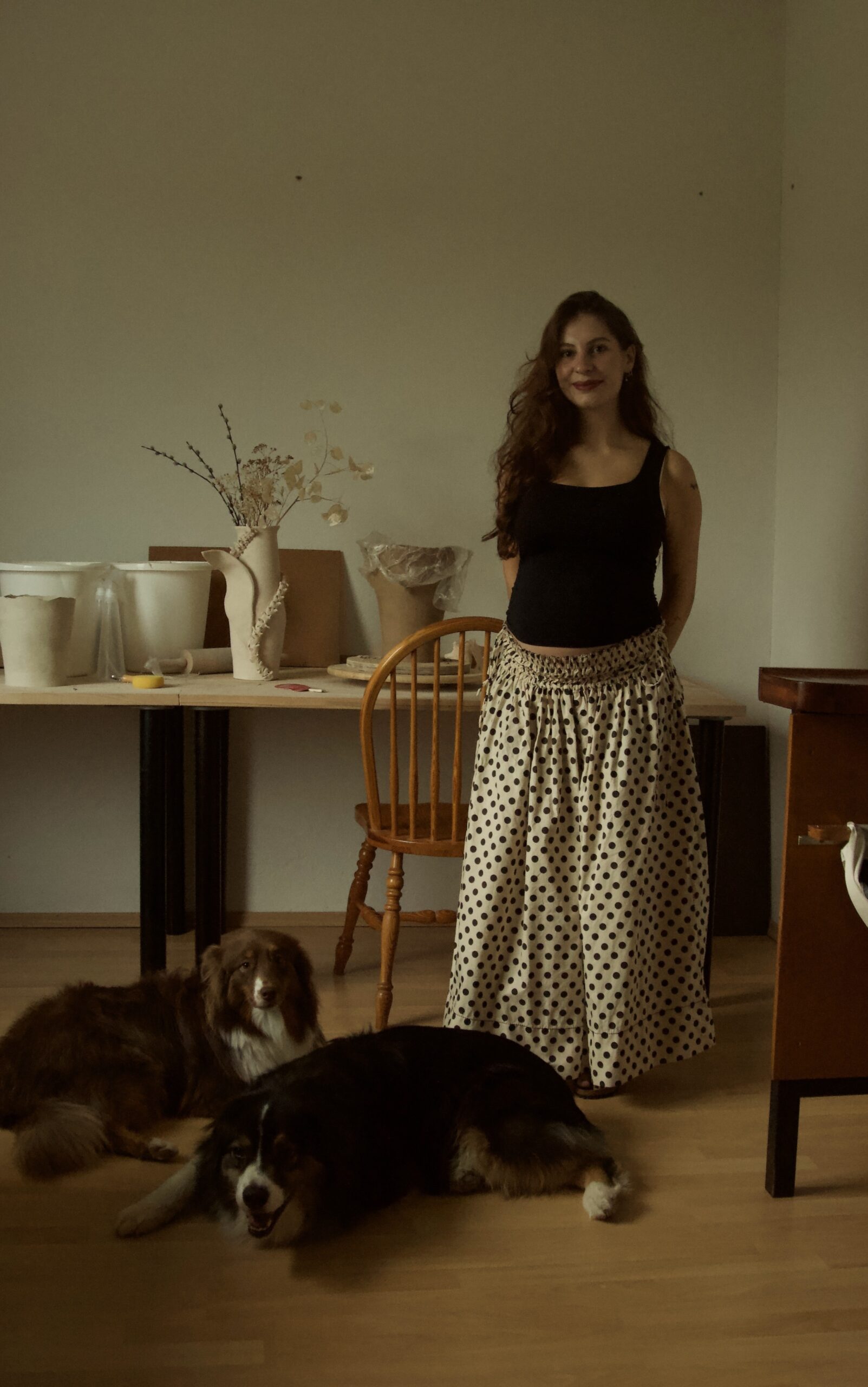 Me, my lovely dogs and my 7-month pregnant belly
